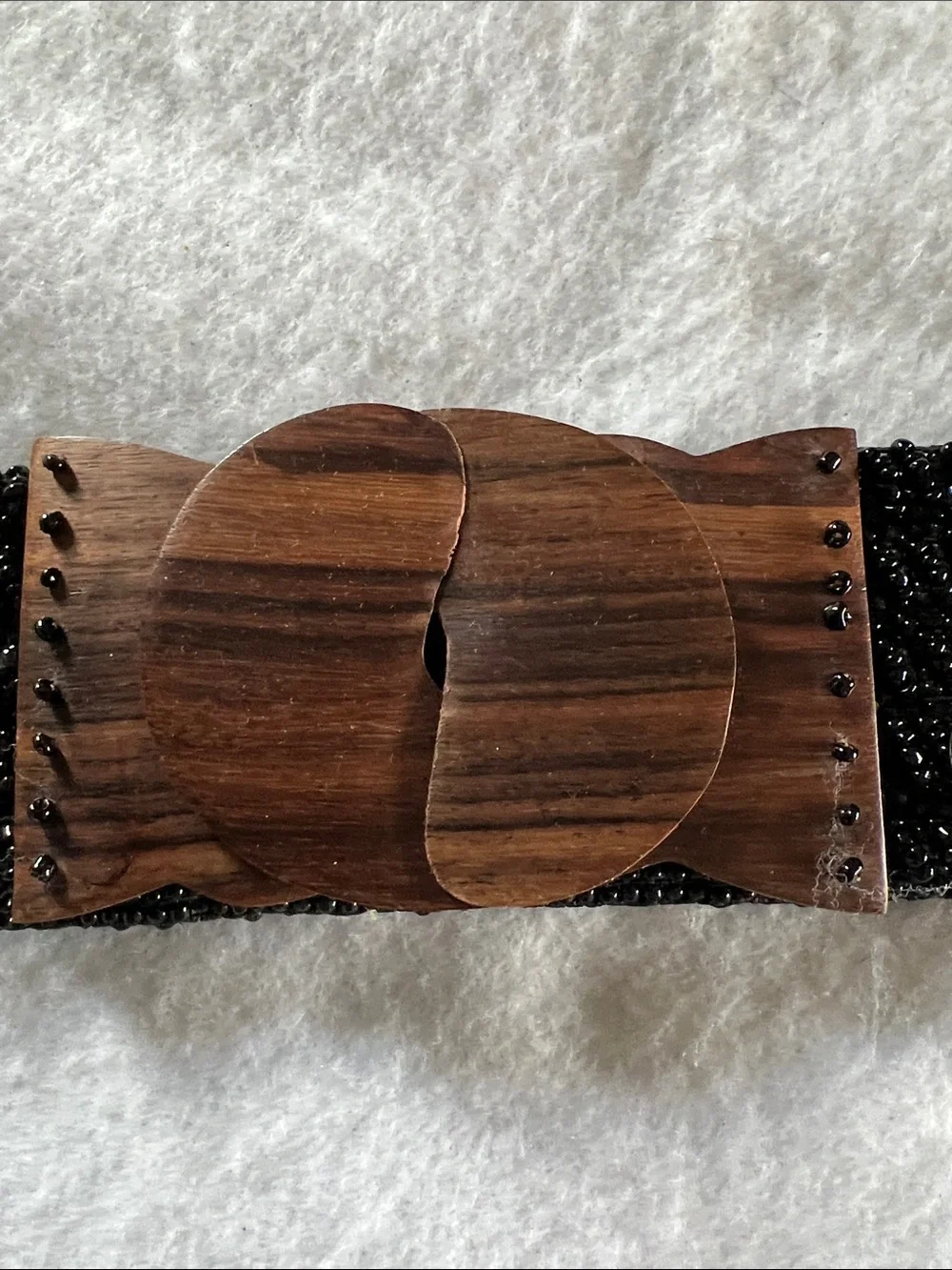 Stunning Black Beaded Stretchy Belt with Wooden Buckle